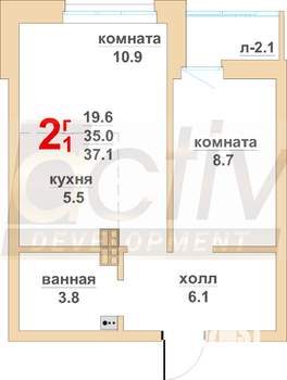 2-к квартира, вторичка, 37м2, 8/16 этаж