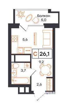 Студия квартира, вторичка, 26м2, 9/21 этаж