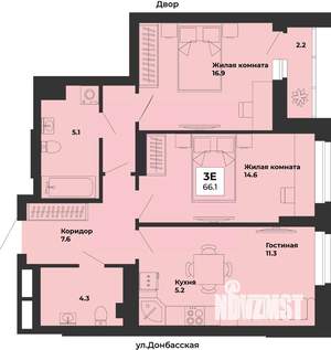 3-к квартира, строящийся дом, 66м2, 2/25 этаж