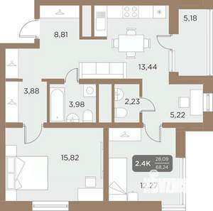 2-к квартира, строящийся дом, 68м2, 21/24 этаж