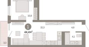 1-к квартира, вторичка, 44м2, 5/8 этаж