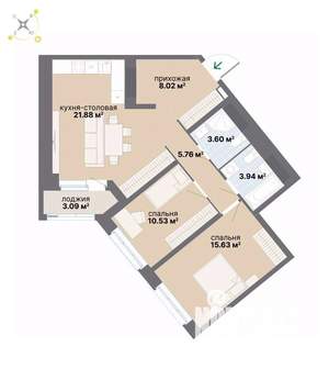 2-к квартира, вторичка, 72м2, 23/26 этаж