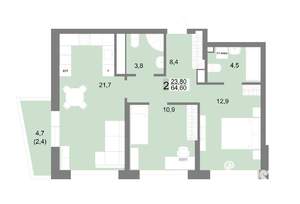 2-к квартира, вторичка, 65м2, 19/25 этаж