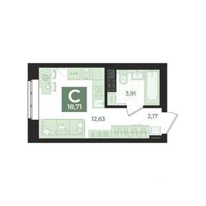 Студия квартира, вторичка, 19м2, 8/18 этаж