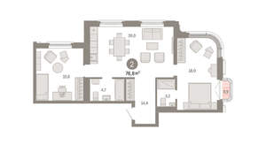 2-к квартира, вторичка, 77м2, 8/24 этаж
