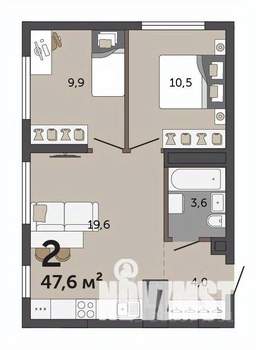 2-к квартира, строящийся дом, 48м2, 29/30 этаж