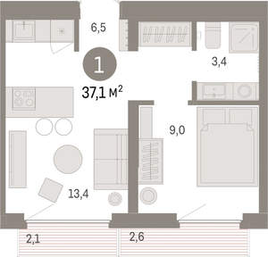 1-к квартира, вторичка, 37м2, 7/9 этаж