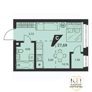 Студия квартира, сданный дом, 27м2, 19/25 этаж