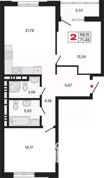 2-к квартира, вторичка, 71м2, 4/11 этаж