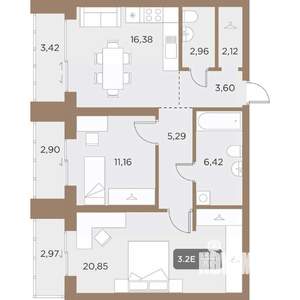 3-к квартира, вторичка, 72м2, 2/24 этаж