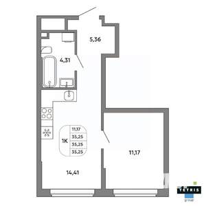 1-к квартира, вторичка, 35м2, 25/32 этаж