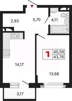 1-к квартира, вторичка, 44м2, 3/25 этаж