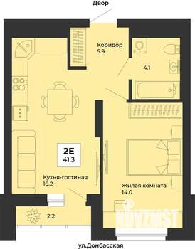 2-к квартира, строящийся дом, 41м2, 22/25 этаж