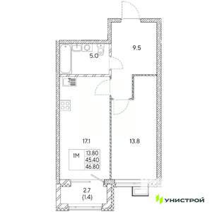 1-к квартира, вторичка, 47м2, 24/31 этаж
