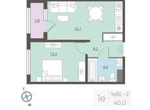 1-к квартира, вторичка, 40м2, 23/25 этаж