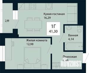 1-к квартира, строящийся дом, 41м2, 4/30 этаж