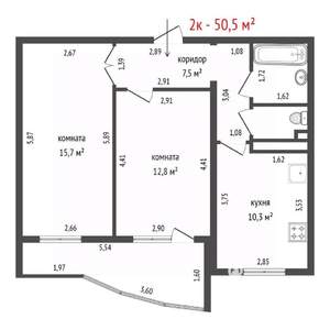 2-к квартира, вторичка, 51м2, 11/16 этаж