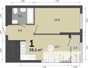1-к квартира, строящийся дом, 38м2, 14/23 этаж