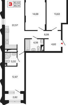 3-к квартира, вторичка, 85м2, 4/25 этаж