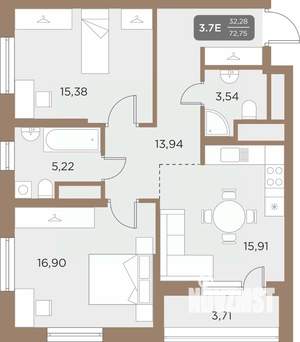 3-к квартира, вторичка, 73м2, 11/24 этаж