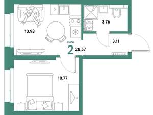 2-к квартира, строящийся дом, 29м2, 7/21 этаж