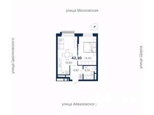 1-к квартира, вторичка, 42м2, 17/30 этаж