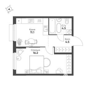 1-к квартира, строящийся дом, 36м2, 5/25 этаж