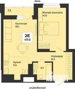 2-к квартира, строящийся дом, 50м2, 7/25 этаж