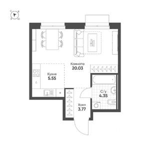 Студия квартира, строящийся дом, 34м2, 4/25 этаж
