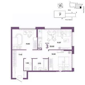 3-к квартира, вторичка, 53м2, 9/24 этаж