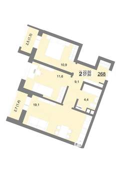 2-к квартира, вторичка, 58м2, 7/18 этаж
