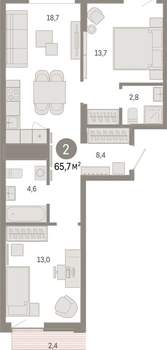 2-к квартира, вторичка, 66м2, 3/16 этаж