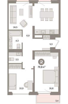 2-к квартира, вторичка, 80м2, 7/16 этаж