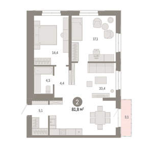 2-к квартира, вторичка, 82м2, 13/24 этаж