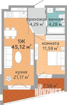 1-к квартира, вторичка, 45м2, 13/24 этаж