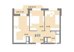 2-к квартира, вторичка, 56м2, 21/22 этаж