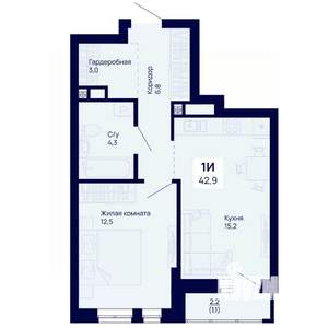 1-к квартира, вторичка, 43м2, 5/18 этаж