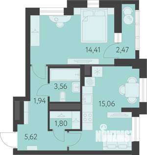 1-к квартира, вторичка, 44м2, 6/16 этаж