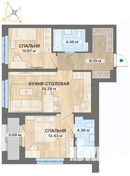 2-к квартира, вторичка, 65м2, 16/22 этаж