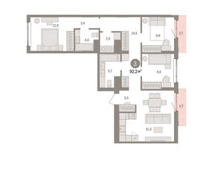 3-к квартира, вторичка, 92м2, 3/25 этаж