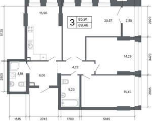 3-к квартира, вторичка, 88м2, 1/24 этаж