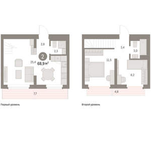 2-к квартира, вторичка, 69м2, 8/9 этаж