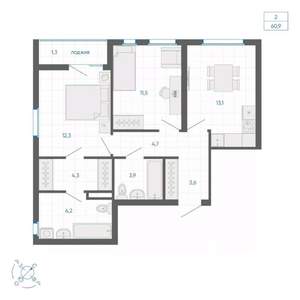 2-к квартира, вторичка, 61м2, 30/32 этаж