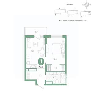 1-к квартира, вторичка, 43м2, 15/16 этаж