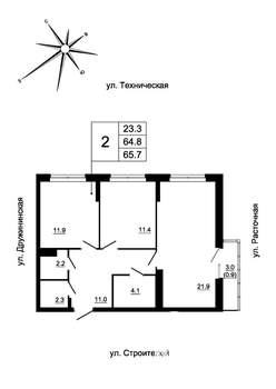 2-к квартира, строящийся дом, 63м2, 18/19 этаж