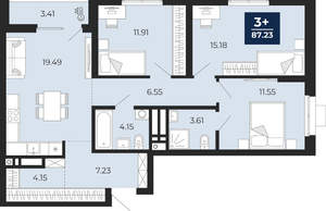 3-к квартира, вторичка, 87м2, 13/30 этаж