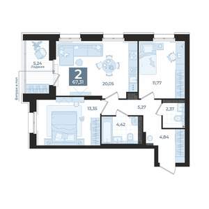 2-к квартира, вторичка, 67м2, 7/15 этаж