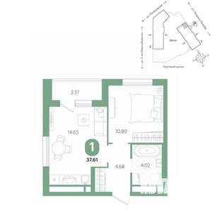 1-к квартира, вторичка, 38м2, 8/24 этаж