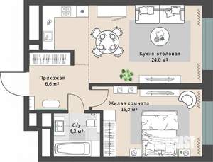 1-к квартира, строящийся дом, 50м2, 9/29 этаж