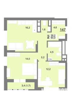 2-к квартира, строящийся дом, 60м2, 22/23 этаж